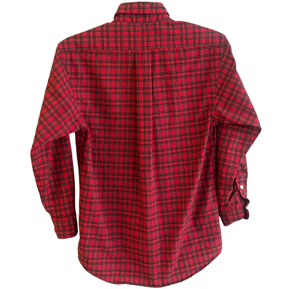 Ralph Lauren Red‎ Christmas Plaid Tartan Button Collar Shirt Small Youth Preppy